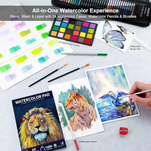 240PCS Artists Art Supplies - Drawing Kit with 3 Sketchbook, Coloring book - Graphite,Colored, Charcoal, Watercolor,Metallic,Fluorescent & Rainbow Pencils - for Artists and Beginners