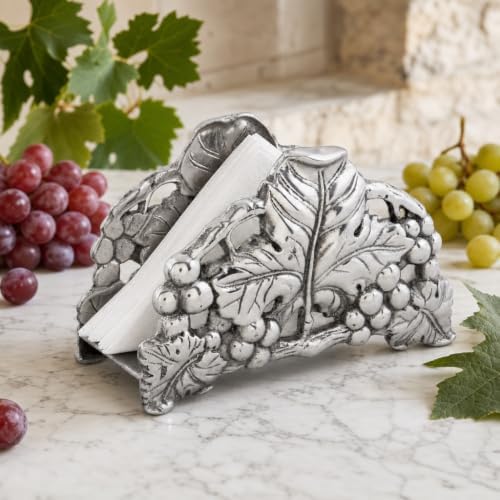 Arthur Court Grape Napkin Holder - Metal Upright Organizer for Kitchen Countertop - 6-inch Tall Aluminum Decor