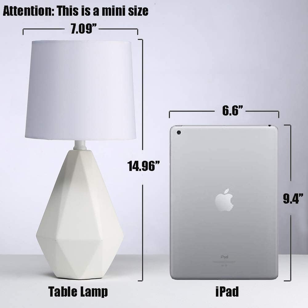 SOTTAE 15" Modern Small Ceramic Table Lamp, White Irregular Geometric Bedside Table lamp for Bedroom,Nightstand Lamps with White Fabric Shade, Small Lamp for Kitchen Living Room