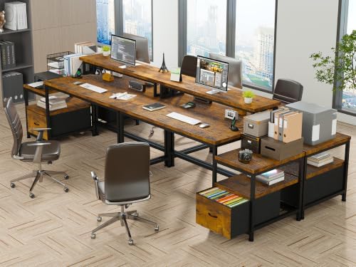 EnHomee 56.5" Office Desk with Drawers & Printer Space for Home Work,Brown