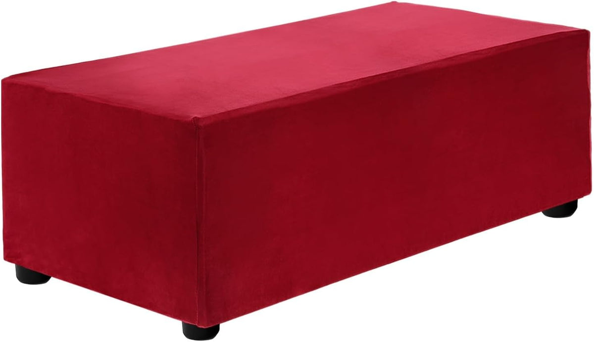 uxcell Stretch Foot Stool Cover Rectangular Square Foot Stool Slipcover with Elastic for Footstool Living Room Bedroom Fit Length 130-160cm / 51.18"-62.99", XL-Large, Wine Red