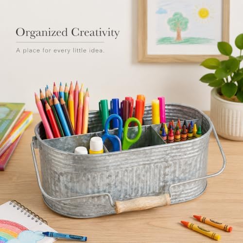 CLEENTABLE Galvanized Metal Utensil Caddy, 4-Compartment