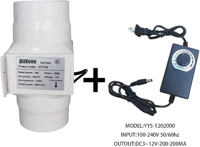 3 Inch Duct Fan Variable Inline Exhaust Blower 12V Extractor Fan 47Cfm Powerful