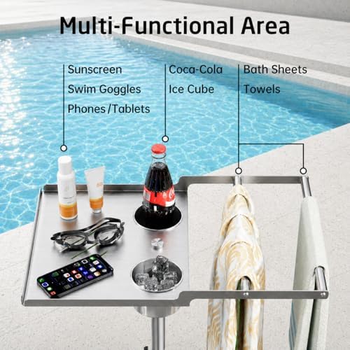 KES Outdoor Towel Rack for Hot Tub Pool, 13 Lb Natural Marble Weighted Base