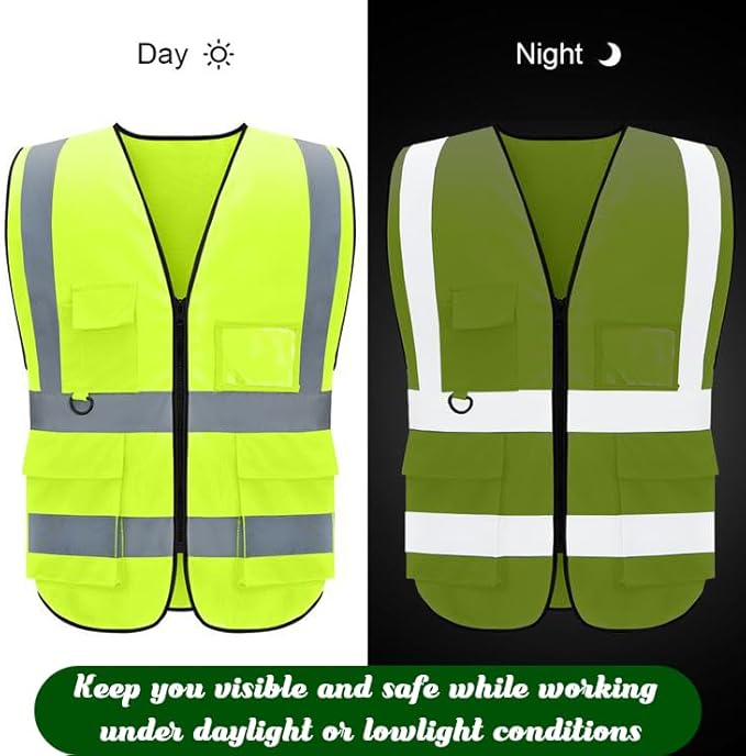 BeautyWill Safety Vest 10 Pack Customize Logo Class 2 High Visibility Reflective Vest with 5 Pockets Construction Security Work Vest ANSI/ISEA Standards