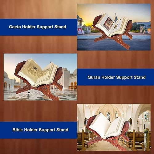 Wooden Handmade Quran Geeta Bible Holder Support Stand Reading Book Holder Display Folding Religious Prayer Stand Wooden Holy Book Stand Medium Size 15 Inches Large Big Size