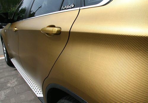 F & B LED LIGHTS Golden 3D Carbon Fiber Film Twill Weave Vinyl Sheet Roll Wrap (108" X 60", Golden)