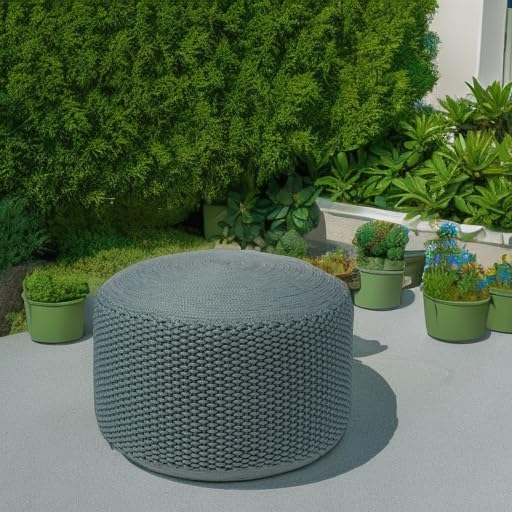 BIRDROCK HOME Indoor Outdoor Pouf Ottoman Foot Rest, Mist, 20”x20”x16”