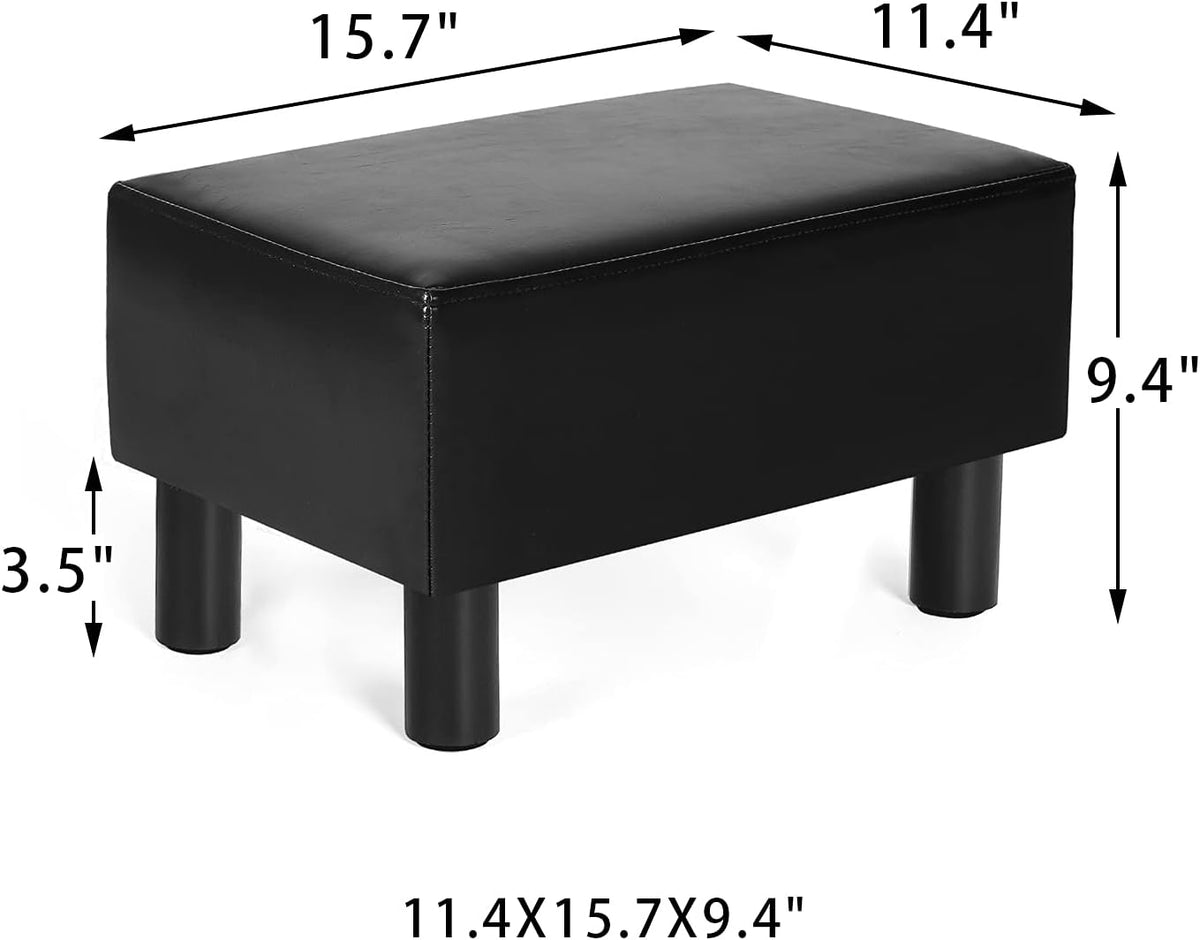 Joveco Small Footstool Ottoman Faux Leather Footrest Modern Rectangular Foot Stool Pets Steps for Couch Desk Office Dogs Living Room Bedroom (Black)