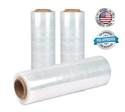 APQ 4 rolls of Cast Hand Stretch Film 15" x 1500'. Hand Stretch Wrap, 80 Gauge Thickness. Excellent Tear Resistance. Clear Residue Free Film for Moving, Shipping, Wrapping. Industrial Grade Cast Film.