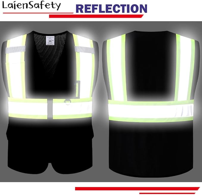 Reflective Safety Vest for Men Women with Multiple Pockets Mesh High Visibility Construction Work Vest,Meets ANSI/ISEA Standards(EK1-178-Black-S)