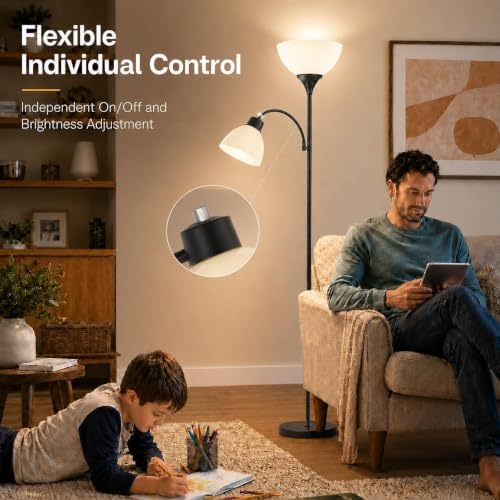 GERGO Torchiere Floor Lamp with Remote Control and Adjustable Reading Light