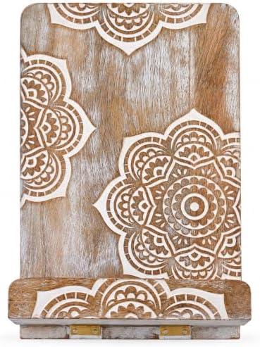 Wedding Gifts Mandala Wooden Cookbook Stand for Kitchen Counter Recipe Book Holder for Cooking, Solid Wood Chopping Board Style Foldable and Durable Recipe Holder for Tablets and Cookbooks