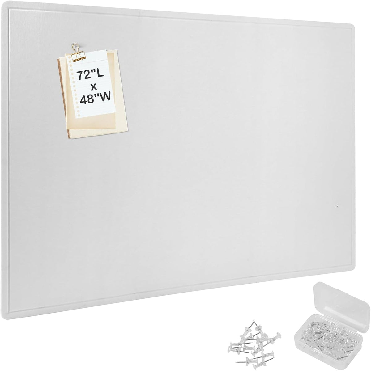 Extra Large Bulletin Board, 72 x 48 Inches Decorative Felt Pin Board Foldable Photo Board Self-Adhesive Vision Board with 50 Pushpins for Office, Home, School, Cork Board Alternative for Wall (White)