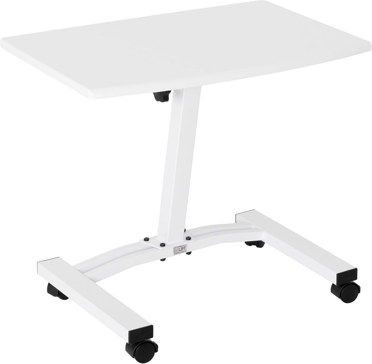 Seville Classics Airlift Mobile Height Adjustable Laptop Stand Computer Workstation for Sitting Classroom Home Office Medical Table w/Wheels, Flat Desk 24", White