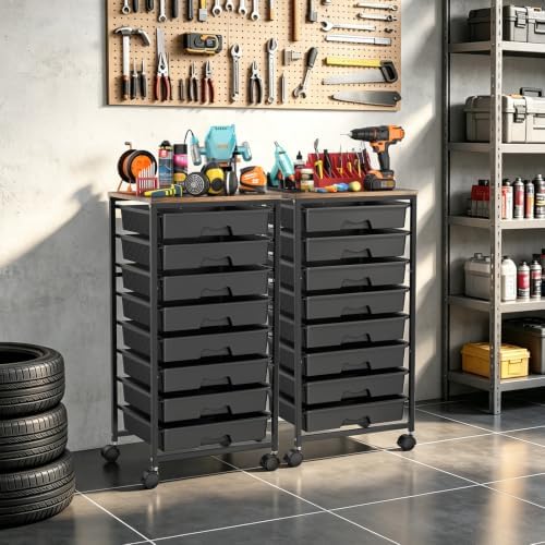 SUNALLY Rolling Cart With 8 Drawers,Storage Drawer Cart for Craft Art,Black