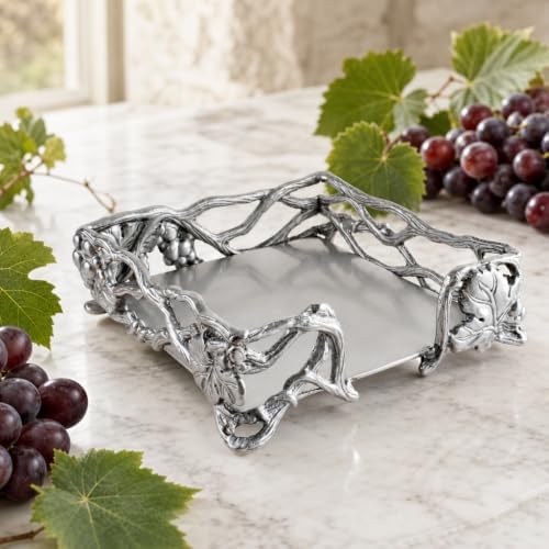 Arthur Court Grape Open Vine Napkin Holder - Durable Aluminum for Kitchen Countertops, Dining, and Outdoor Use - 7.25 inch Square