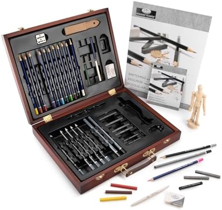 ROYAL BRUSH RSET-DS2030 45 Piece Sketch & Drawing Wooden Box Art Set