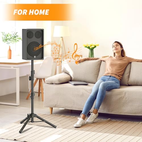 Small Speaker Stands 2 Pack, 24-50 Inch Height Adjustable Speaker Tripod Stand Pair, Lightweight 35mm Compatible Insert, Support 55 LB with 2 Storage Bags