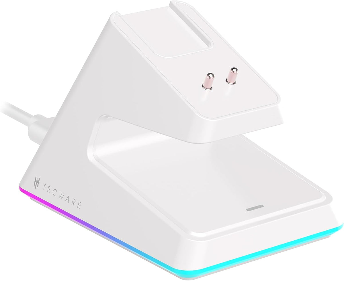TECWARE EX1 Lightweight Gaming Mouse | 26K DPI Wireless Mouse with OLED Display | 59g Ultra-Light Design | RGB Charging Dock | Tri-Mode Connectivity 2.4GHz/Bluetooth/Wired with Grip Tape | White