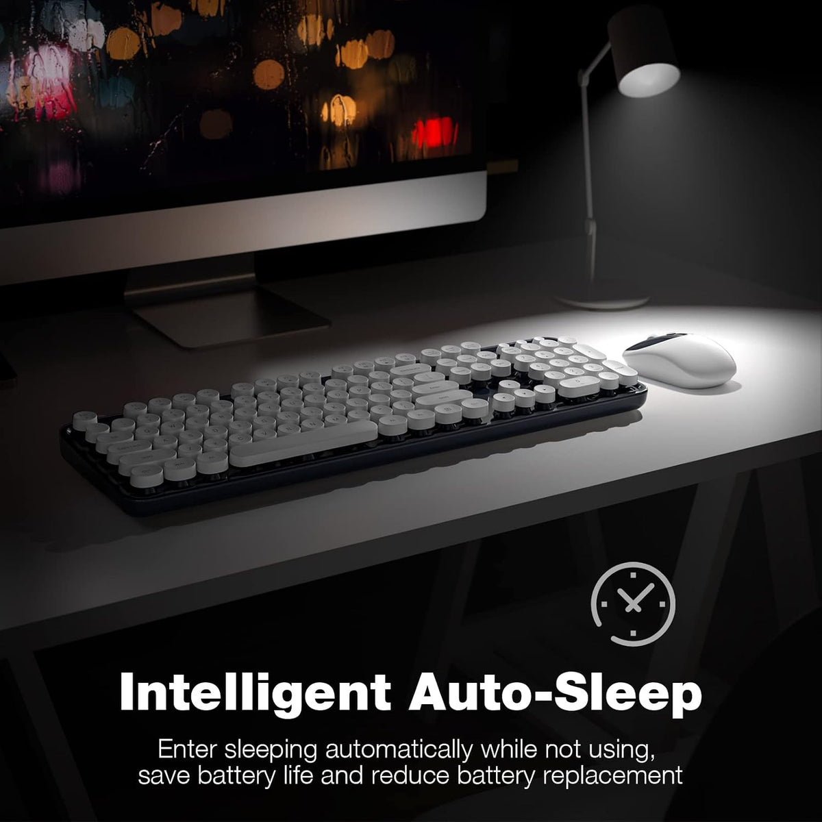 Wireless Keyboard and Mouse Combo - GEEZER Deepblue-White Full-Sized Colorful Keyboard 104 Keys - USB 2.4 G Receiver Plug and Play Round Keycap Typewriter Keyboards, for Windows, PC, Laptop, Desktop