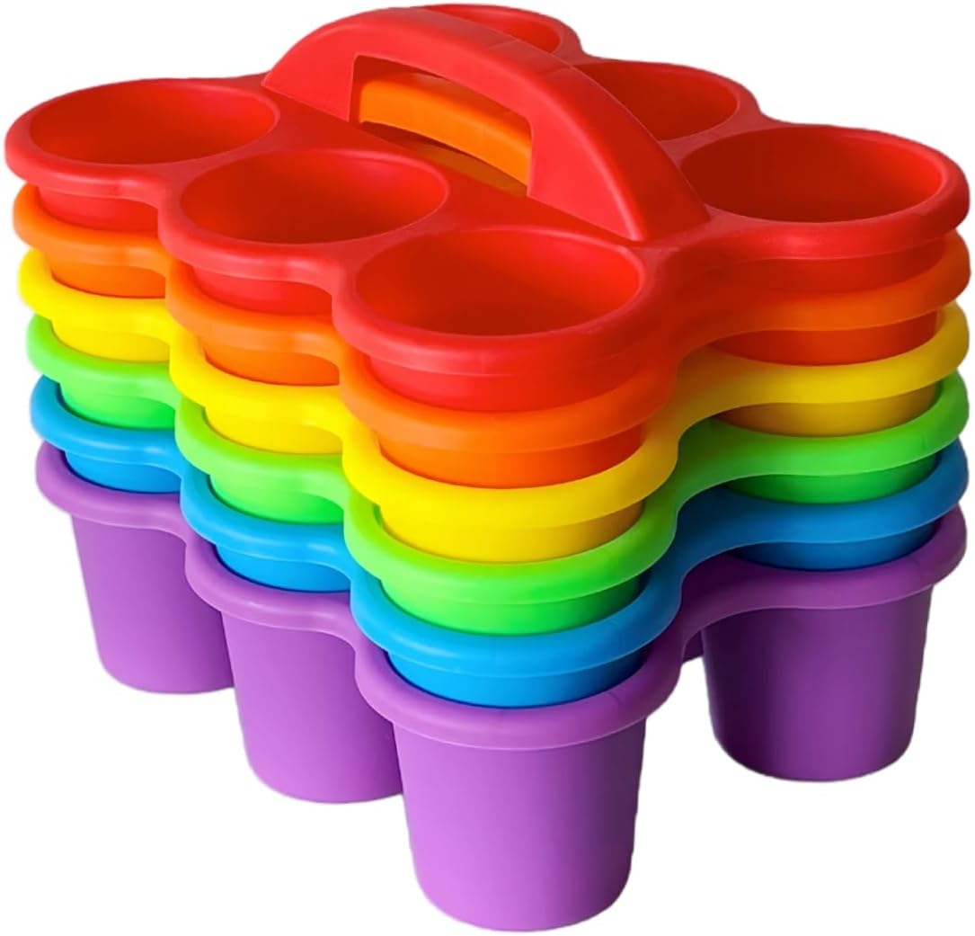 6 Pack Plastic Classroom Caddy Organizer with Handle,6 Compartment, Rainbow