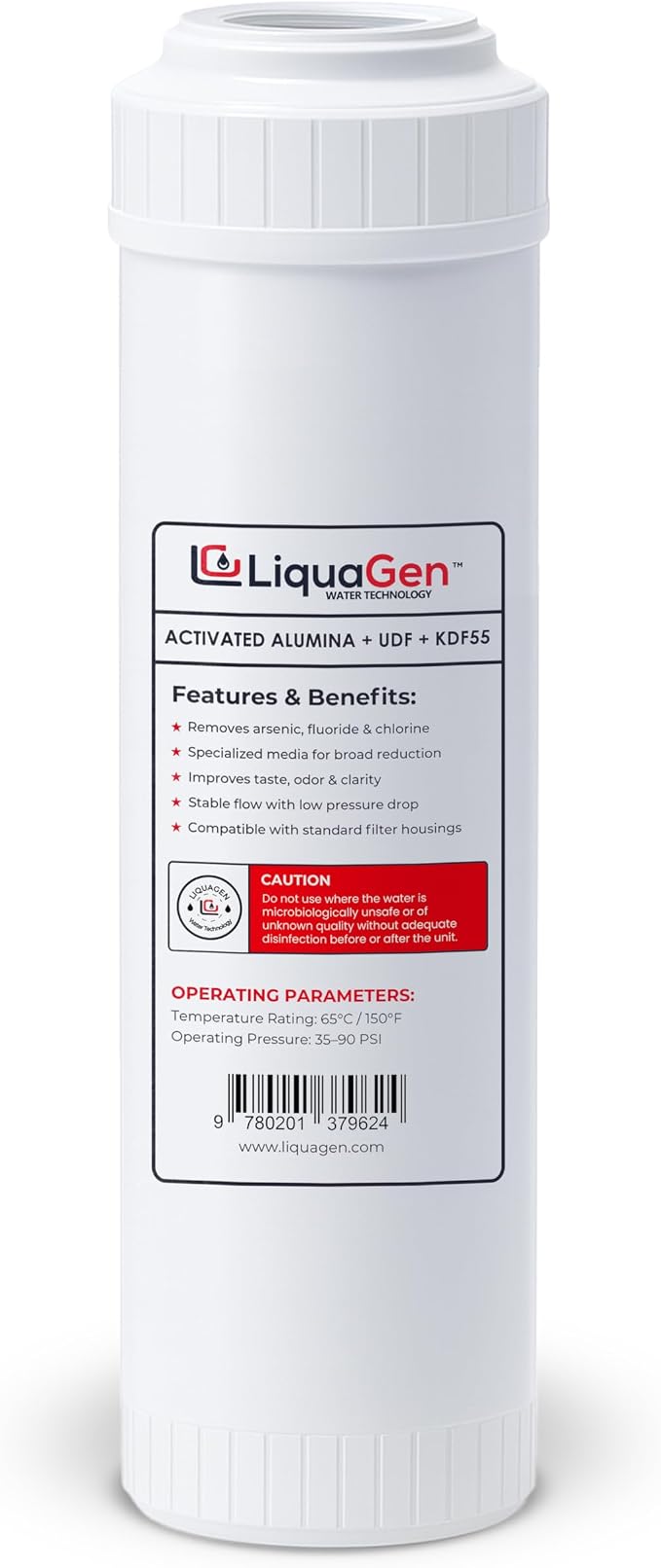 LiquaGen Activated Alumina + Carbon + KDF-55 Replacement Water Filter Cartridge