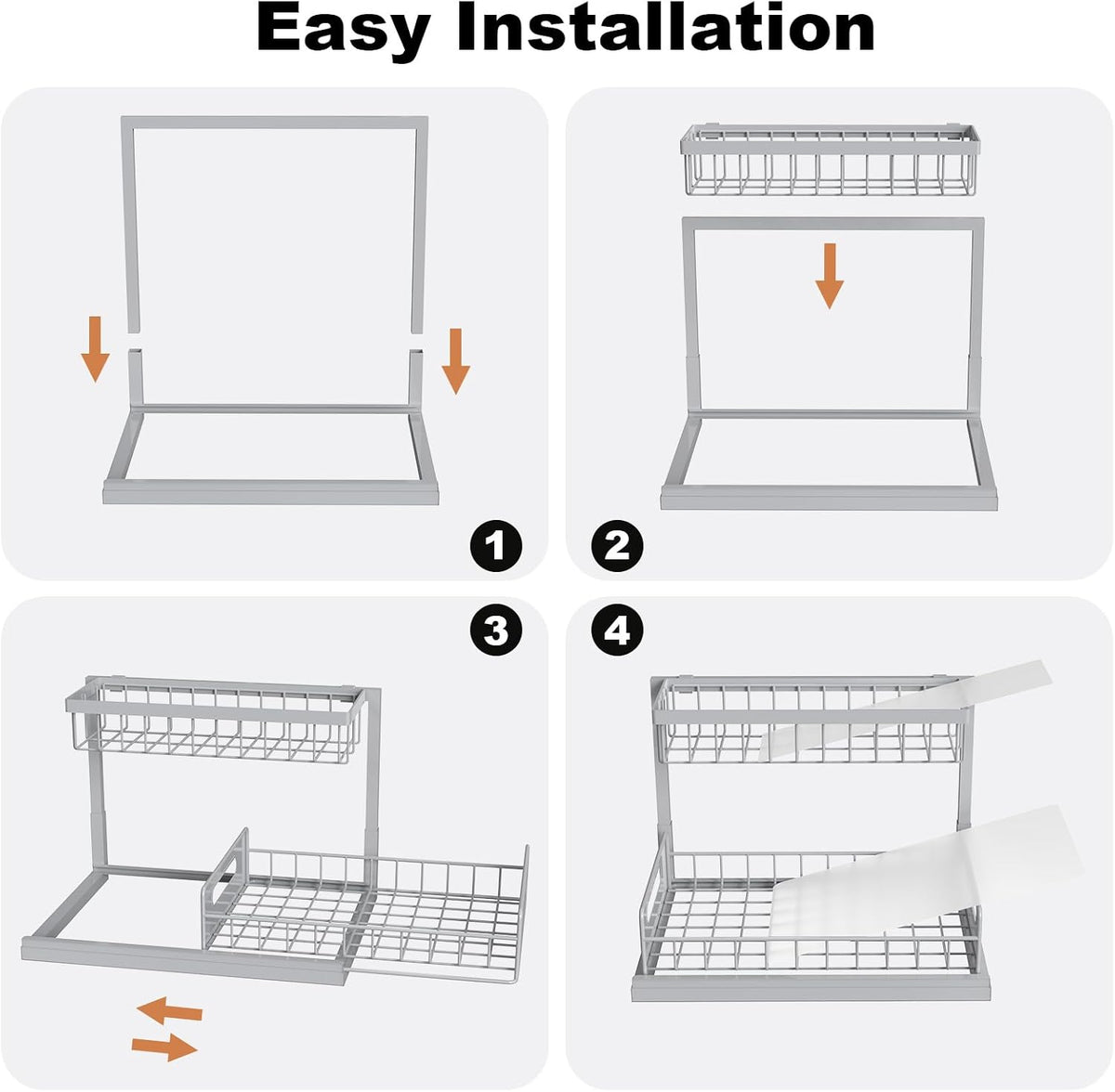 REALINN Under Sink Organizer, L-Shaped 2 Tier Pull Out Cabinet Organizer