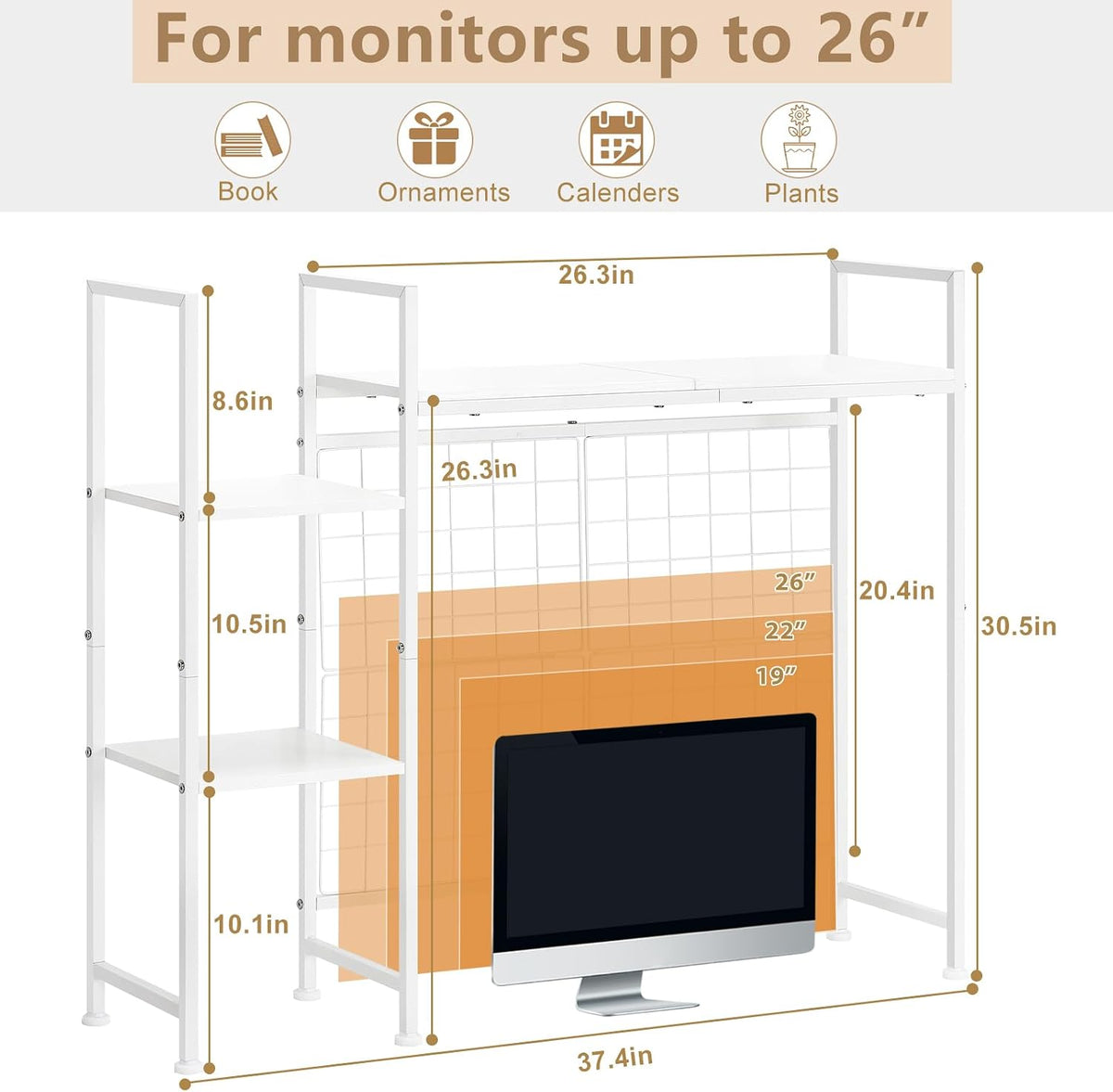 Desk Hutch Shelf White Desktop Bookshelf Dorm