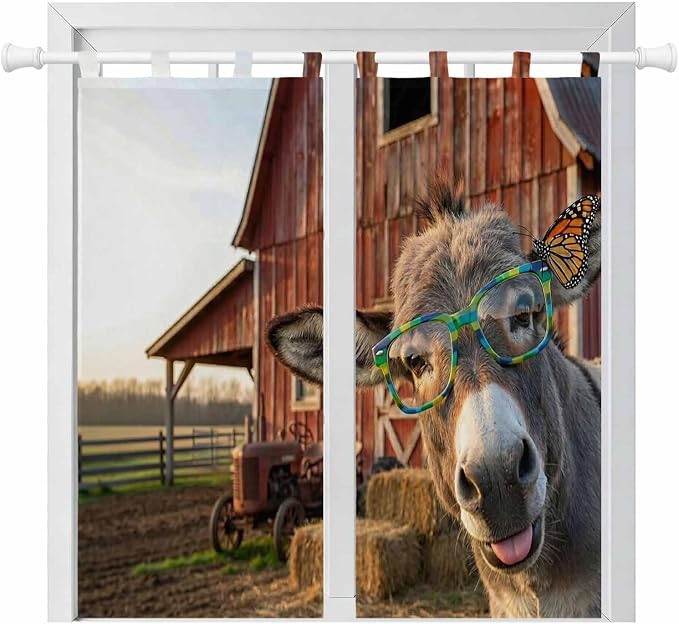 Farm Donkeys Bedroom Curtains 72 Inch Length, Window Curtains Tab Top,