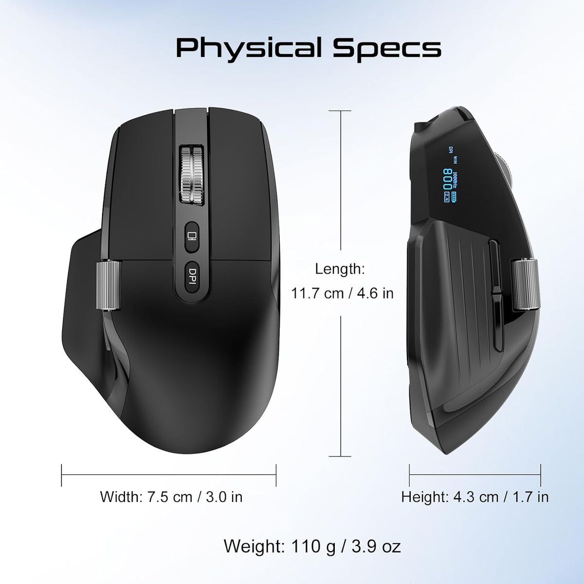 AVOVR Tri-Mode Wireless Bluetooth Ergonomic Gaming Mouse, Black