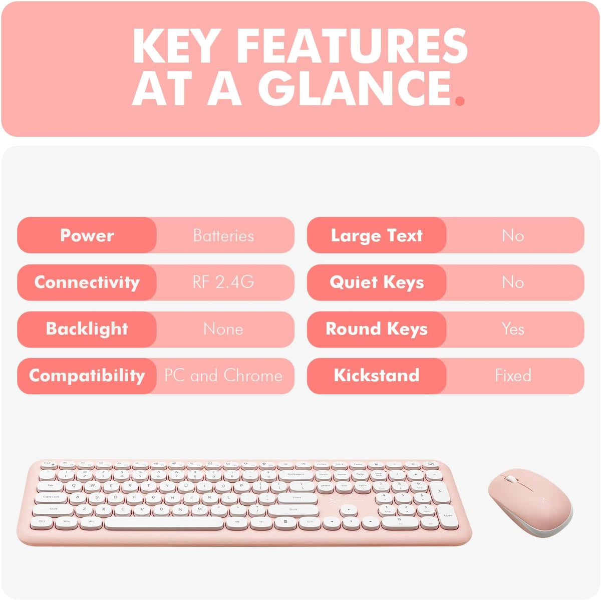 X9 Pink Keyboard and Mouse Wireless | Cute Wireless Keyboard and Mouse Combo - Transform Your Space with a Colorful Keyboard and Mouse Set for PC Laptop and Chrome (Pink/White)
