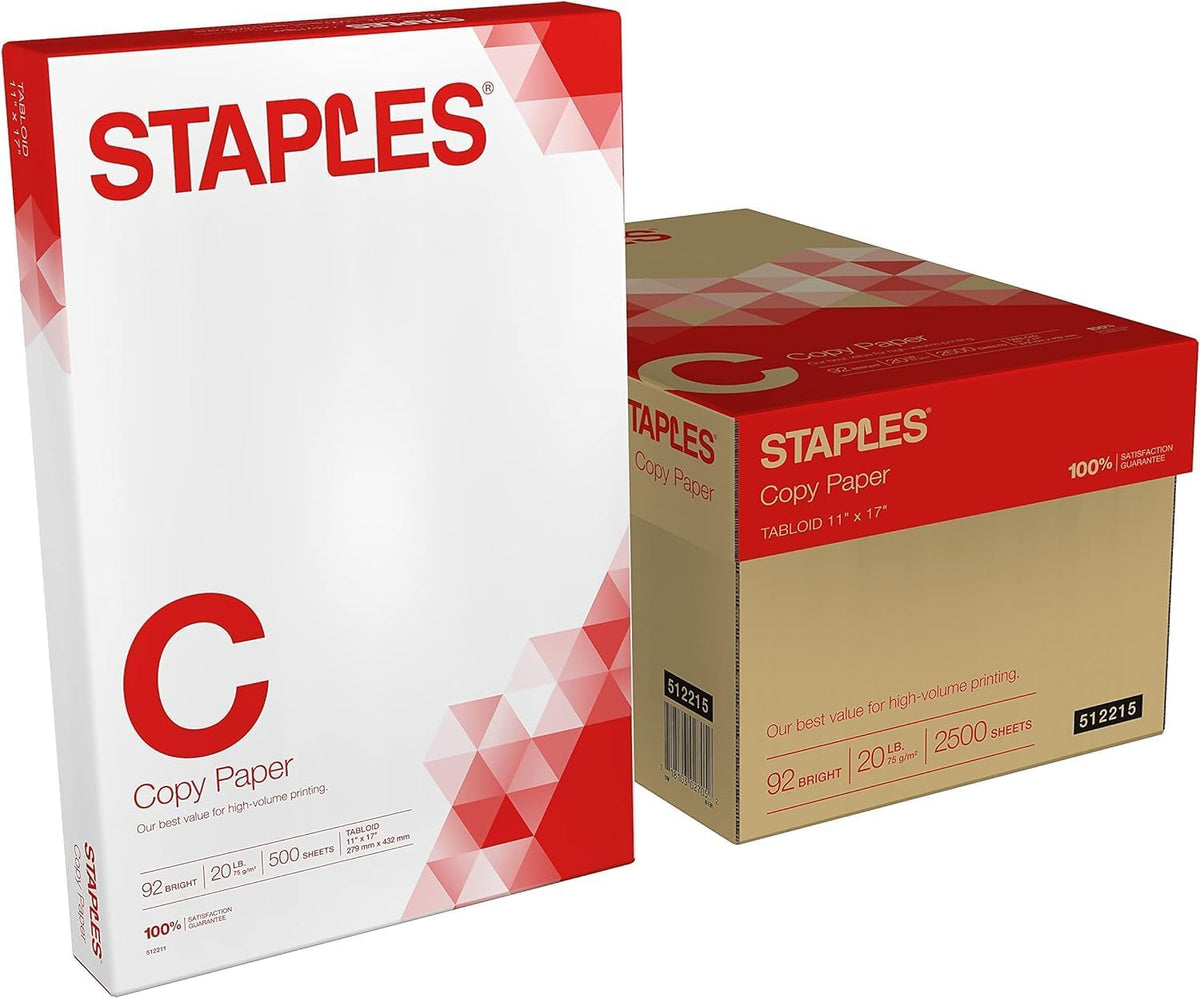 Staples Copy Paper, 11x17 Inch Ledger Size, 92 Brightness, 20 lb., 500/Ream