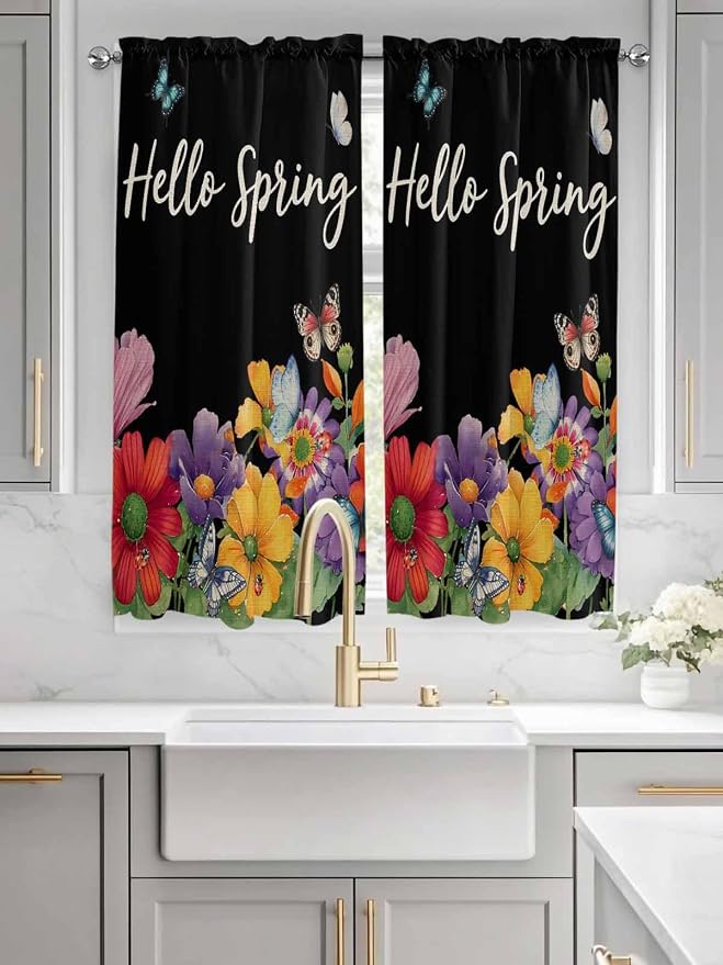 Spring Flowers Living Room Curtains 72 Inches length, Watercolor Country
