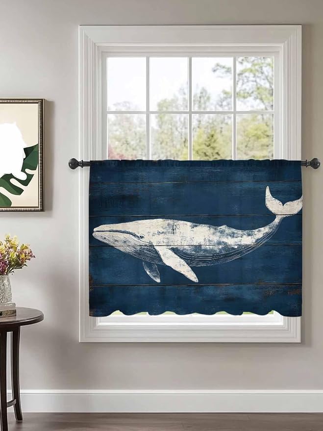 Sheer Curtains 54 Inch Length, Summer Whale Semi Sheer Curtains Light Filtering