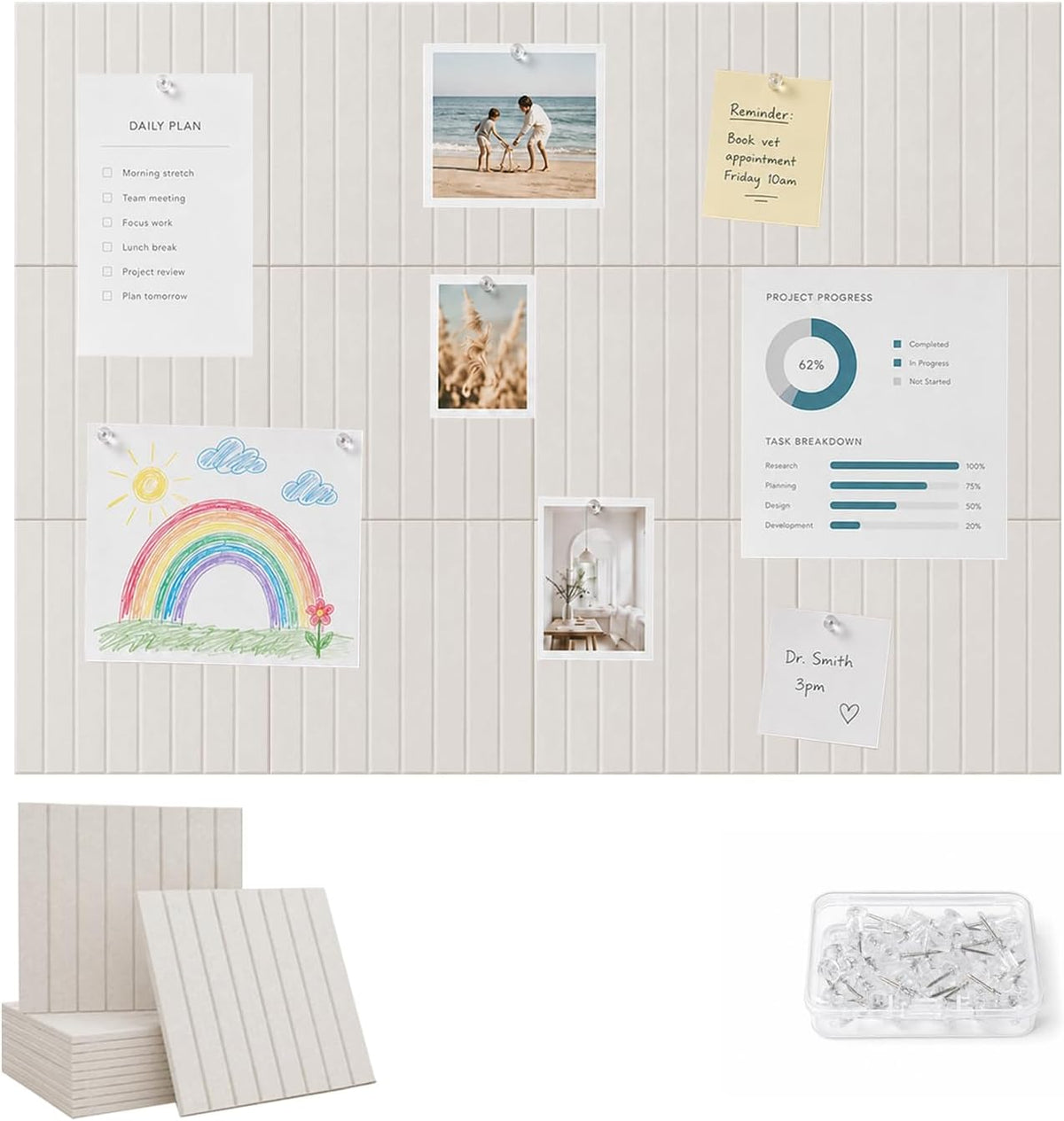 48" x 36" Large Felt Bulletin Board, Bold-Stripe 12-Pack Cork Boards