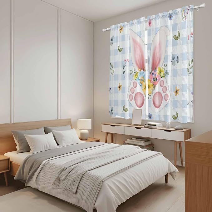 Easter Window Curtains 63 Inch Long 2 Panel Set, Rod Pocket Bedroom Curtains &