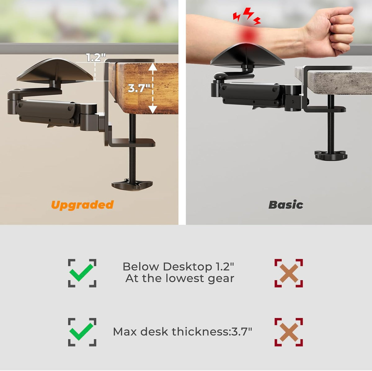 JOY worker Clamp-on Adjustable Arm Rest, 360° Rotating Elbow Rest for Desk