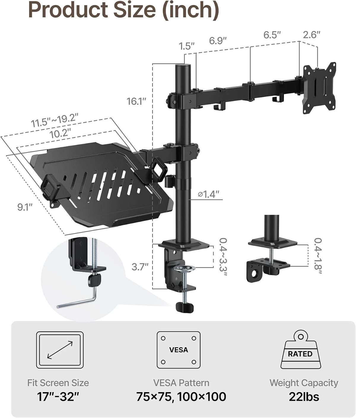 monTEK Monitor and Laptop Stand for 32" Screen and 17" Laptop