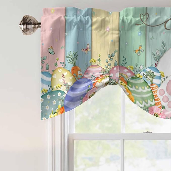 Easter Tie Up Valance Curtains for Windows, Kitchen Curtains Window Shades
