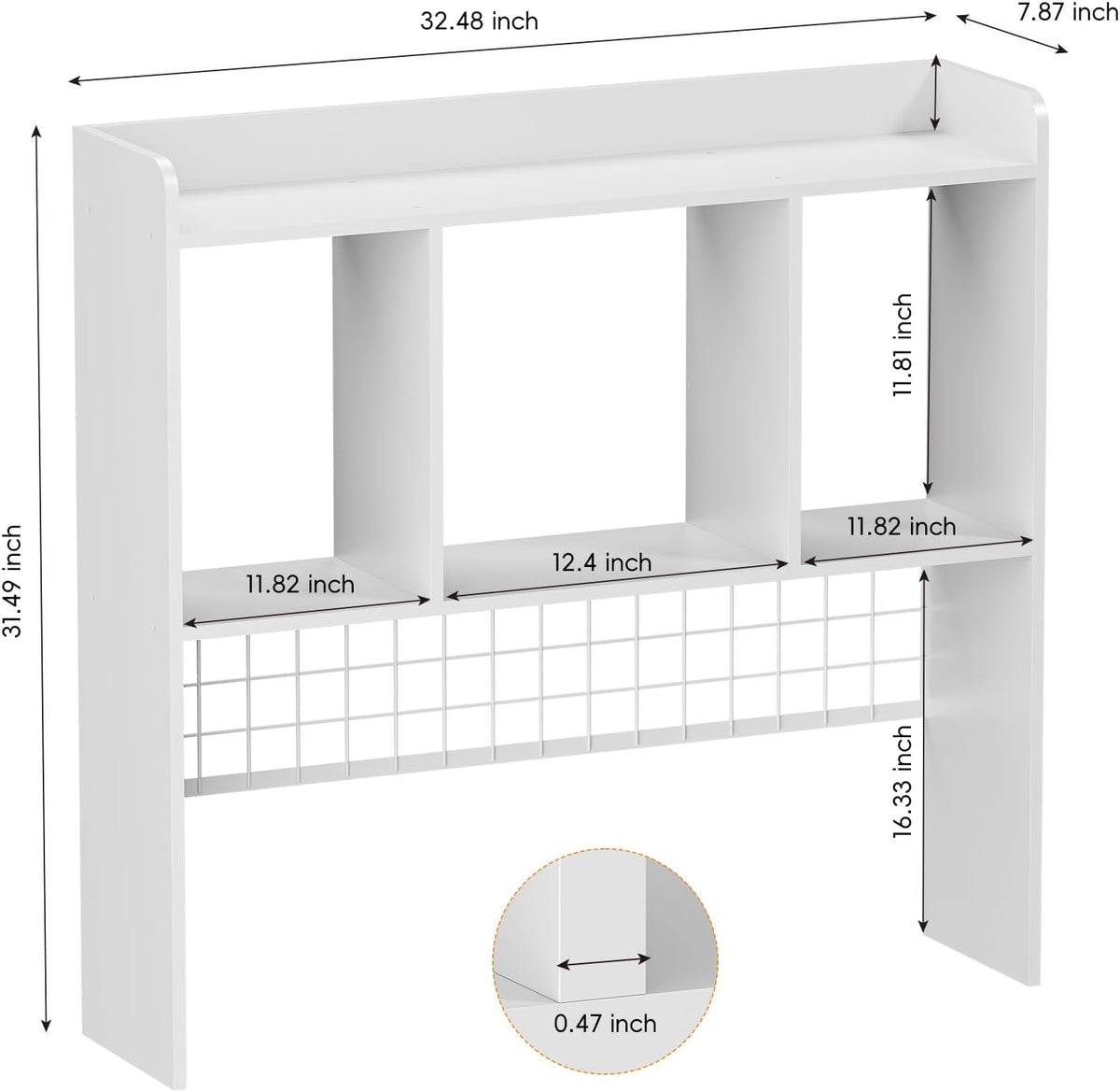 Desktop Bookshelf,Desk Hutch with 3 Shelves for Computer,White