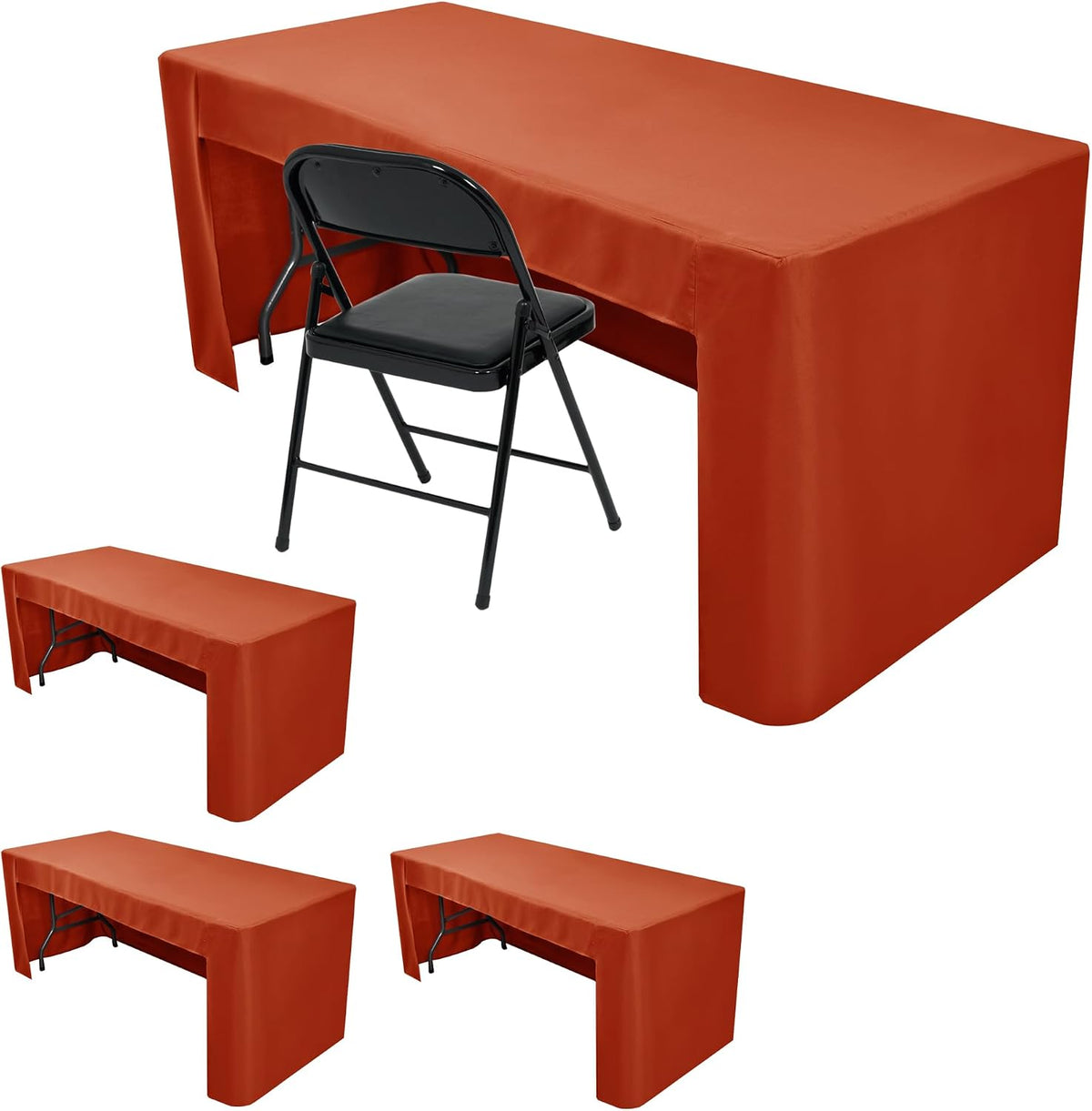 HolidayIdeas 4-Pack 6ft Rust 3-Sided Fitted Tablecloth for Fall