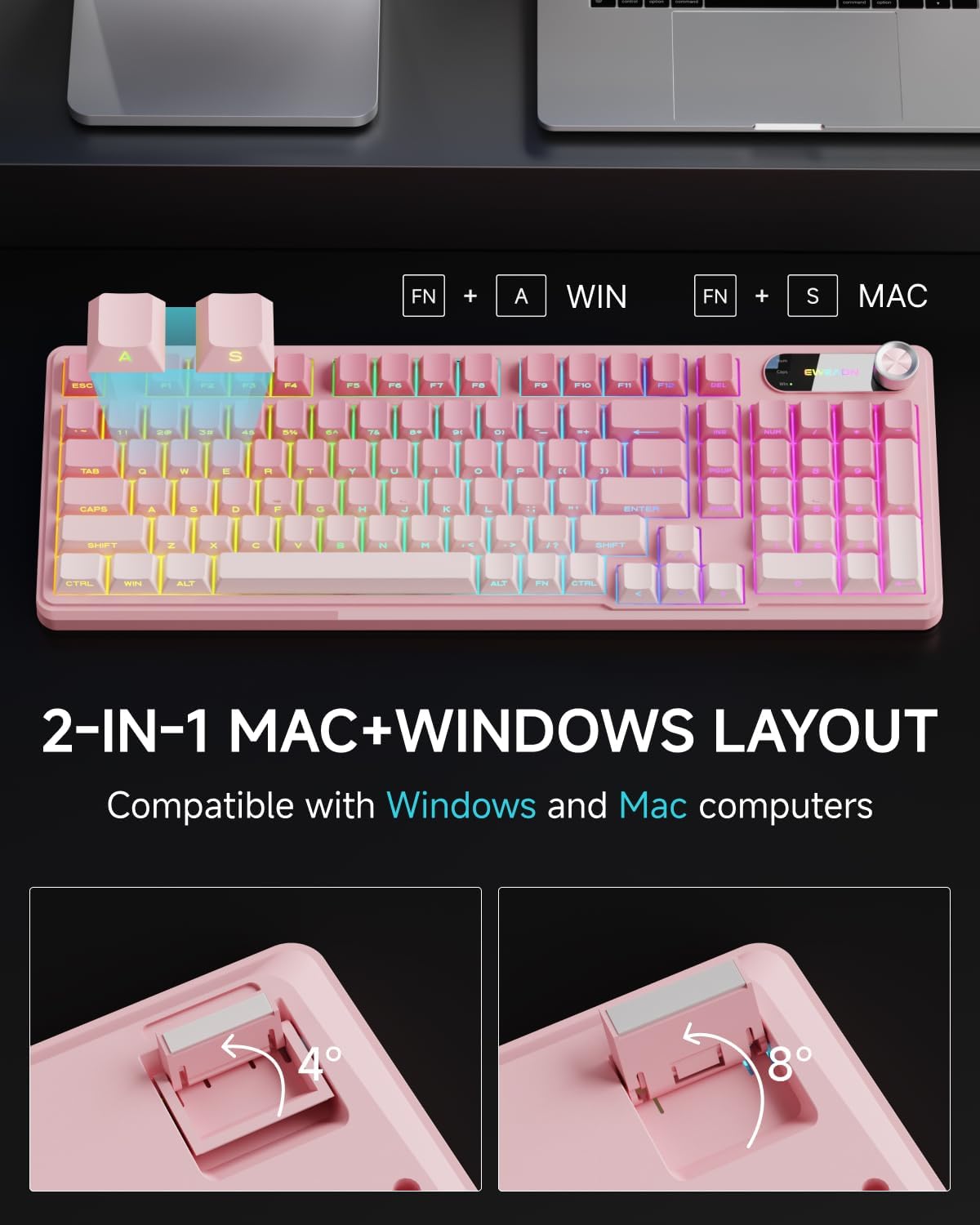 Wired Creamy Keyboard with Number Pad, Knob, RGB Backlit-Gradient Pink