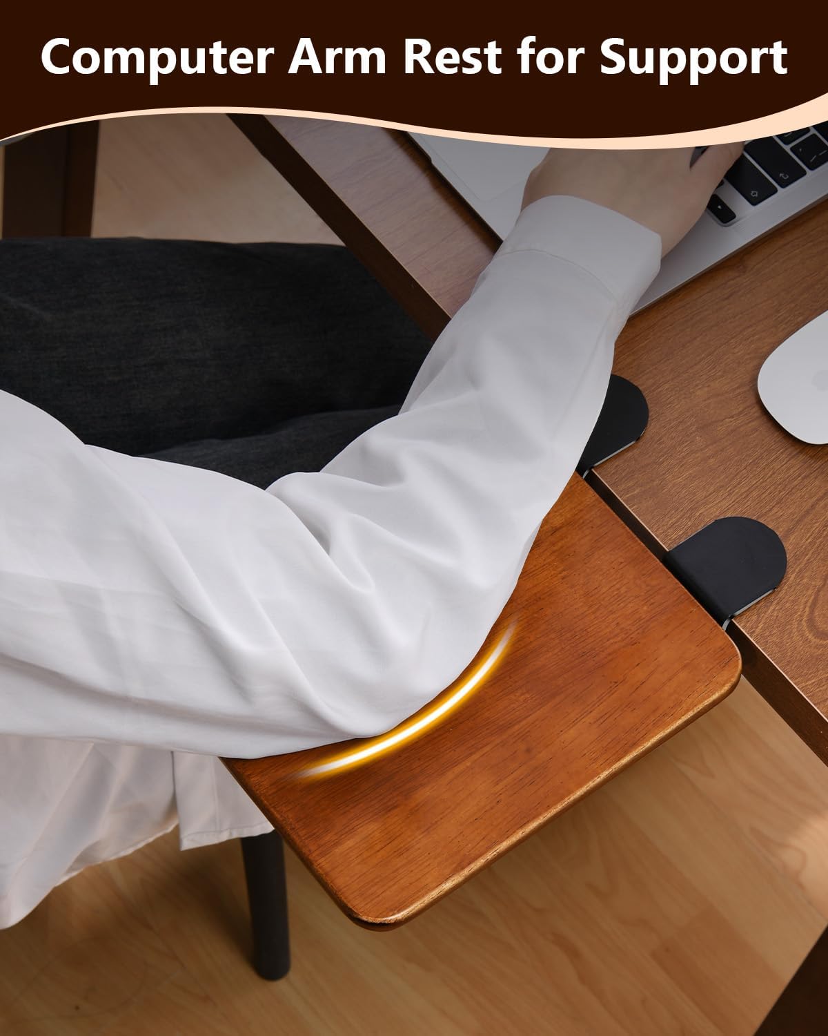 Ergonomic Wood Desk Extender Tray, Foldable Elbow Wrist Rest Shelf