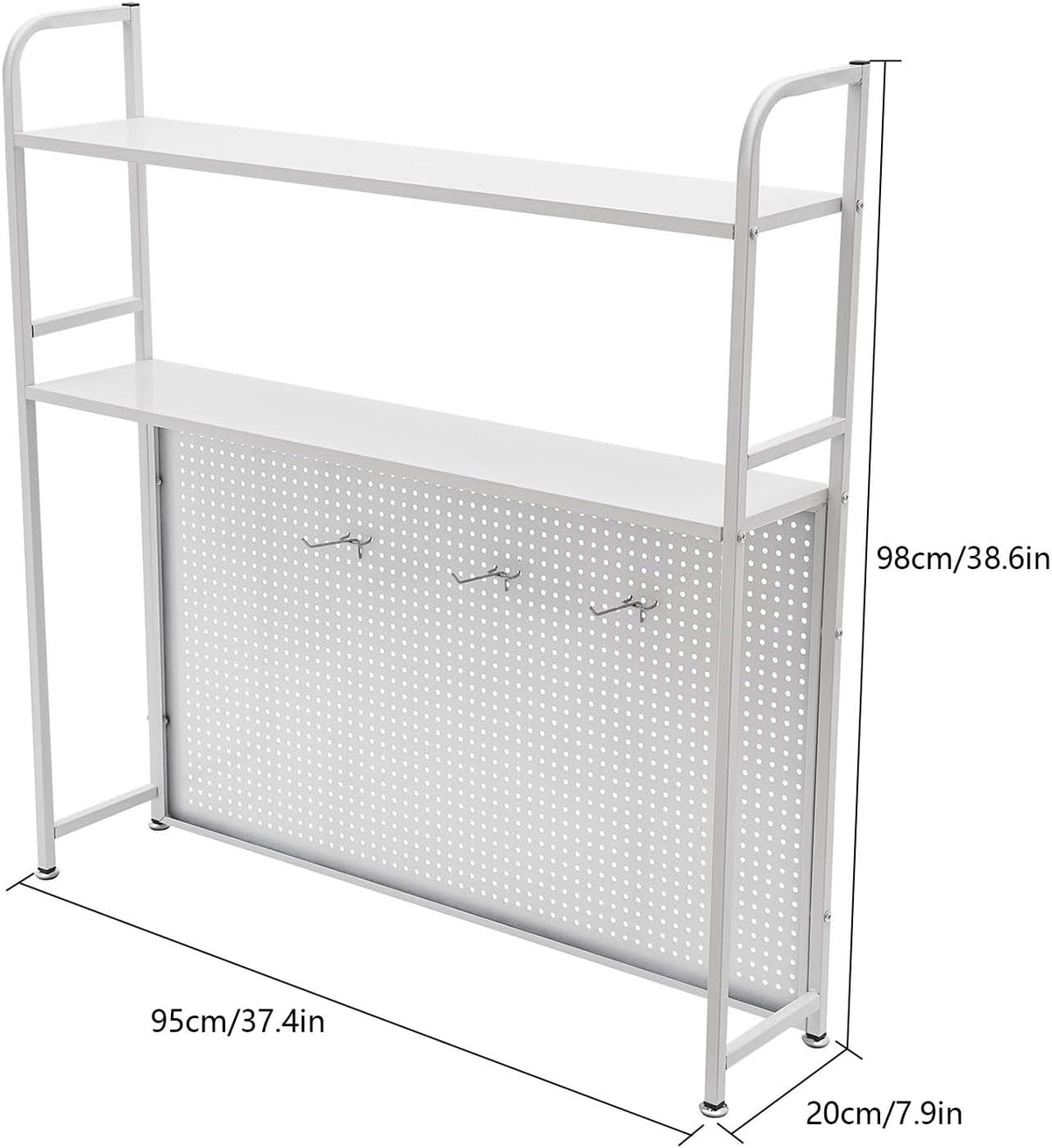 2 Tiers Freestanding Desk Bookshelf, 38 Inch Desktop Bookcase Display Shelf Rack Modern Desk Shelf Organizer Desk Storage Organizer White for Living Room Bedroom Study Office School