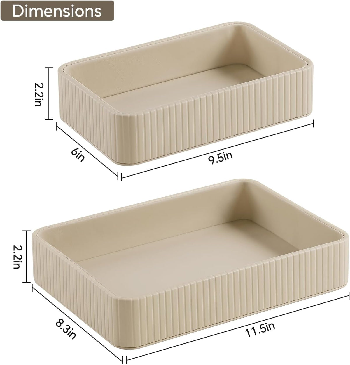 Desk Organizer Tray, PU Leather Nightstand Organizer, Beige 2-Pack