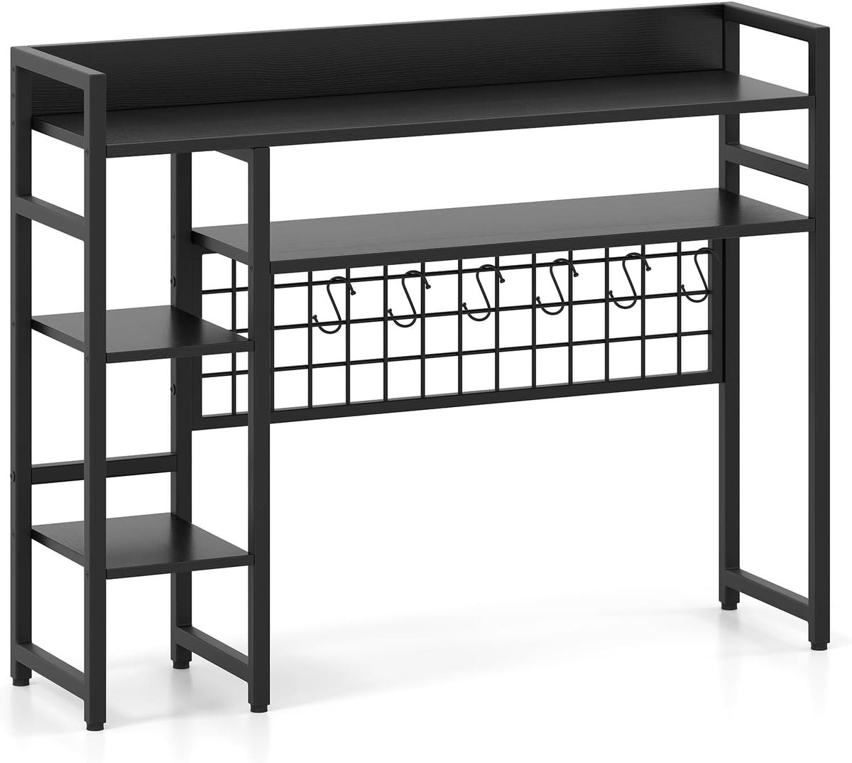 Tangkula Desktop Bookshelf for Computer Monitor Up to 32”, Countertop Storage Hutch with 4 Open Shelves, Grid Panel, 6 Hooks, Anti-tip Device, 4-Tier Desktop Shelves for Home Office Dorm, Black