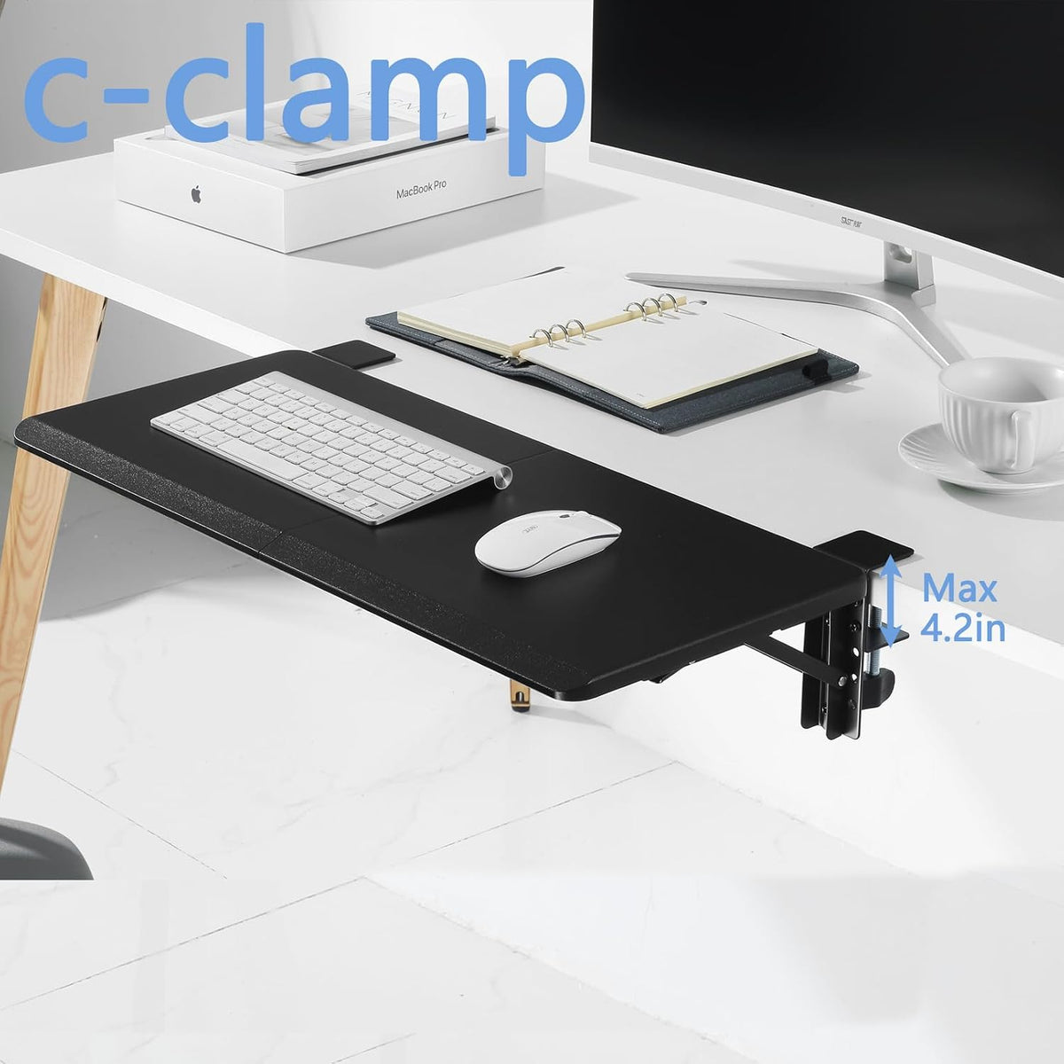 ETHU Foldable Desk Extender Tray with Clamp, 25.6x11.4", Black