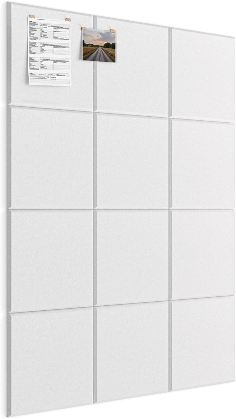 Felt Bulletin Board for Classroom School Wall Display,12 Pack White Large Corkboard Tiles Covering 36" x 48" Decorative for Office Bedroom Pin Notes Photos Organization Messages Notice