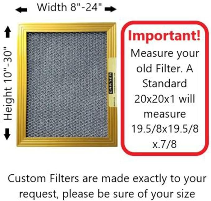 CARTER | Gold | MERV 8 | HVAC & Furnace Filter | Washable Electrostatic